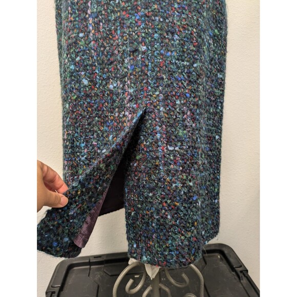 Vintage Y2K Blue Multicolored Rainbow Wool Blend Tweed Boucle Pencil Skirt sz XS - Picture 7 of 11